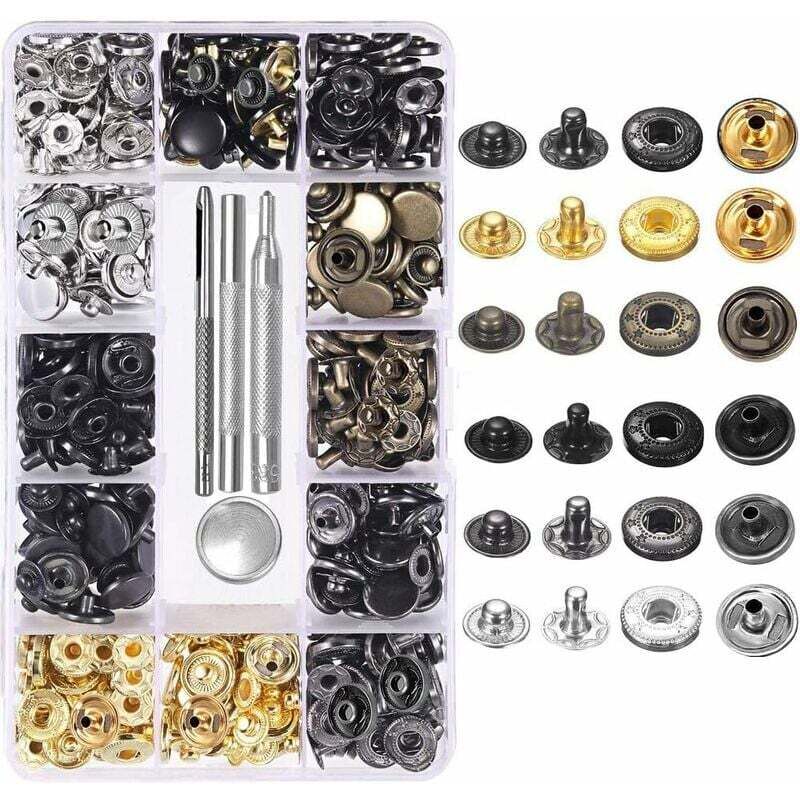 120 Set Boutons Pression Cuir Kit 6 Couleur Snaps Métal avec 4PCS Outils de Fixation pour Vêtements,Cuir,Veste,Vêtements en Jean,Sacs,Bracelet 2