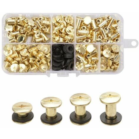 120 Stück Chicago-Bindeschrauben aus Messing, Schrauben in 4 Größen, Metallnieten, Chicago-Knopf, Kreuzschlitzschrauben, Chicago-Schrauben-Set für Heimwerkerarbeiten, Gürtel, Geldbörse, Dekoration.
