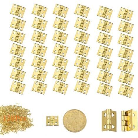 120 Stück Endscharniere, Türscharniere, Vintage-Minischarniere (mit 480 Schrauben) und Schrauben, Mini-Scharnierverbinder für Schrankschubladen, Tür- und Schubladenscharniere – Gold