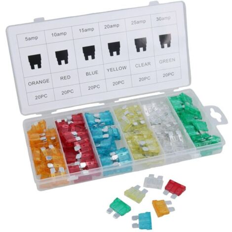 120-teilige Sicherungsbox 5–30 A. Jede Box enthält 20 Sicherungen mit unterschiedlichen Stromstärken.
