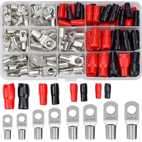 120-teiliges Crimp-Anschlussset für Kfz-Elektrik mit Crimp-Batterieklemmen, SC-Stecker, Vorschaustecker und Isolierkappen