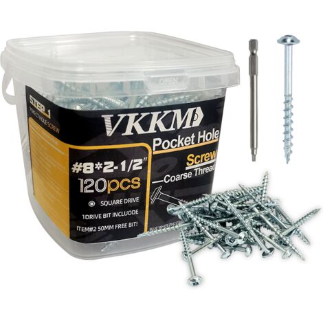 120 Tornillos autoperforantes galvanizados azul-blanco n.°8 x 2-1/2", ranura cuadrada, revestimiento protector (broca 50mm), para muebles y madera exteriores