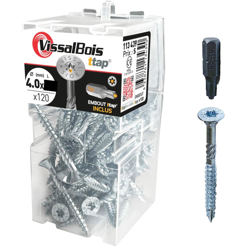 Vis Agglo ttap Premium tête fraisée zinguée blanc Diam 4 Boite 120 Pcs - 45/27