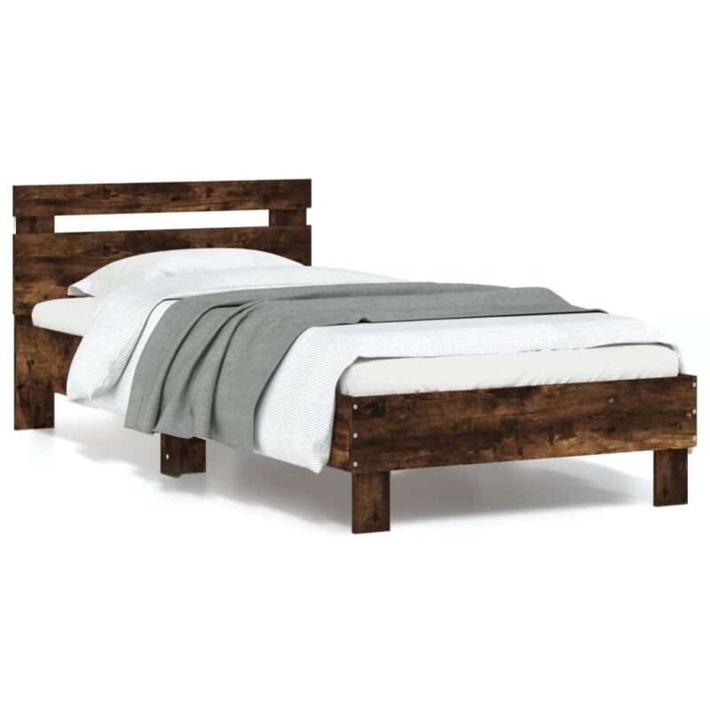 Vidaxl - Cadre de lit tête de lit et lumières led chêne fumé 90x190 cm