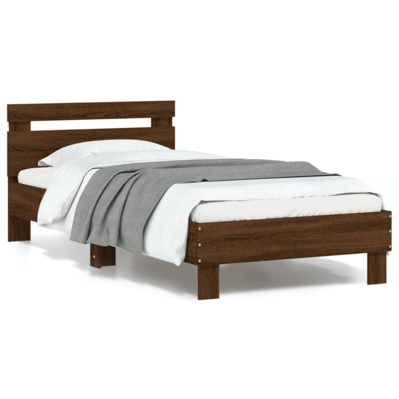 Cadre de lit tête de lit et lumières led chêne marron 90x200 cm