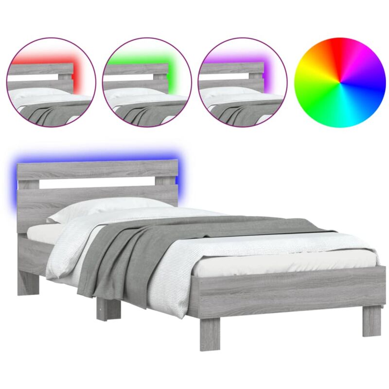 Vidaxl - Cadre de lit tête de lit et lumières led sonoma gris 75x190 cm