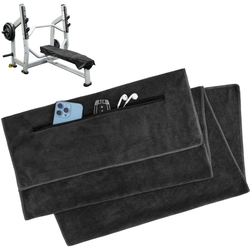 120 x 50 cm - Serviette de fitness, de sport en microfibre - Avec poche zippée - Pour salle de gym, yoga, extérieur et entraînement (gris foncé)