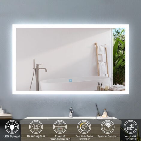 120 x 70 cm LED Spiegel+Beschlagfrei+3 Lichtfarben Dimmbar+Farbtemperatur und Helligkeit Memory Funktion