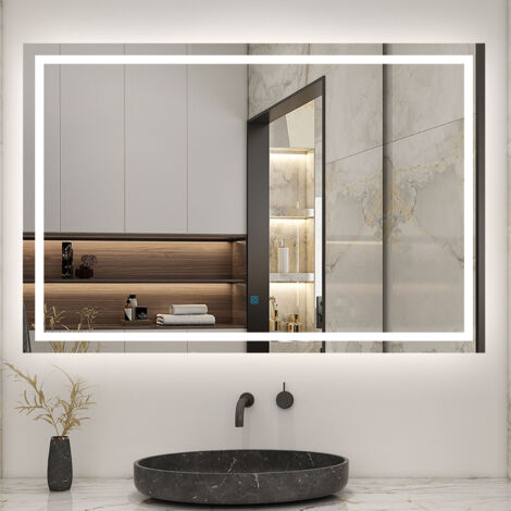 120 X 80 CM SPECCHIO DA BAGNO RETTANGOLARE A LED SPECCHIO DA TOELETTA SPECCHIO DA PARETE, LUCE BIANCA 6000K, ANTI-FOG, TOUCH