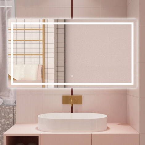 120 X 80 CM SPECCHIO DA BAGNO RETTANGOLARE A LED SPECCHIO DA TOELETTA SPECCHIO DA PARETE, LUCE BIANCA 6000K, ANTI-FOG, TOUCH