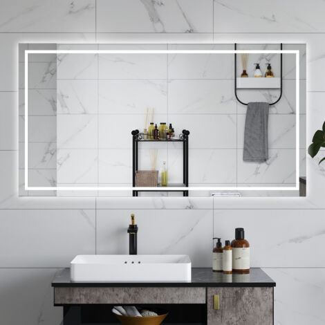 120 X 80 CM SPECCHIO DA BAGNO RETTANGOLARE A LED SPECCHIO DA TOELETTA SPECCHIO DA PARETE, LUCE BIANCA 6000K, ANTI-FOG, TOUCH