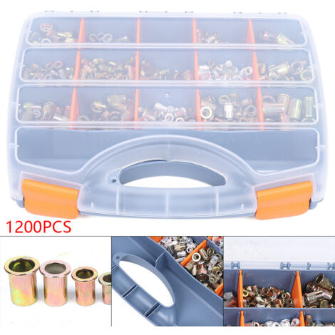1200 Pcs Acier Rivet Nut Assortiment Boîte Aveugle Rivet Nuts Set Unique Rivet Nuts Set