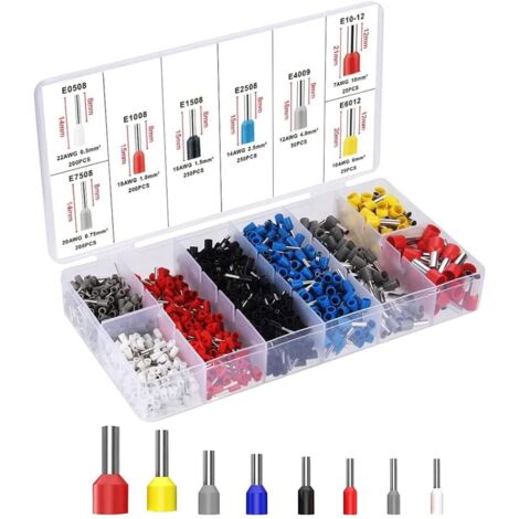 1200 Pièces Embouts de câble Isolés, 0,5 mm² à 10 mm² Embouts de Cablage, Cosse à Sertir Viroles Connecteur pour Connexion de Fils, Connecteur électrique, Pince Électricien