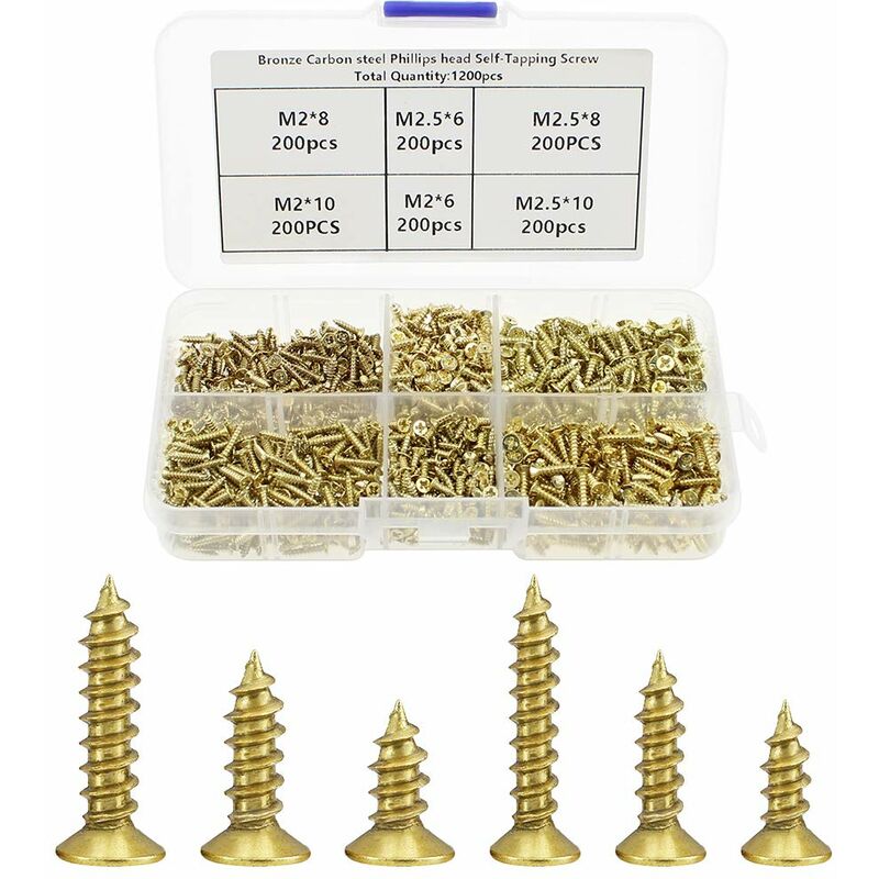 

1200 piezas de tornillos pequeños de cruz de cabeza plana autorroscantes Tornillos pequeños de cruz de autorroscantes para bisagra pequeña Juego de