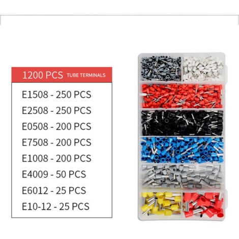 1200 PZ Terminale Filo Connettore 0.5-10mm² 8 Dimensioni Terminali Ghiera Filo Kit Connettore Tappo di Cablaggio per Moto Elettrica FAI DA TE