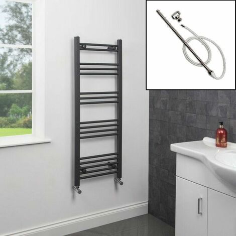 1200 x 450mm Bathroom Heated Towel Rail Dual Fuel Anthracite Flat Manual 17 Rail