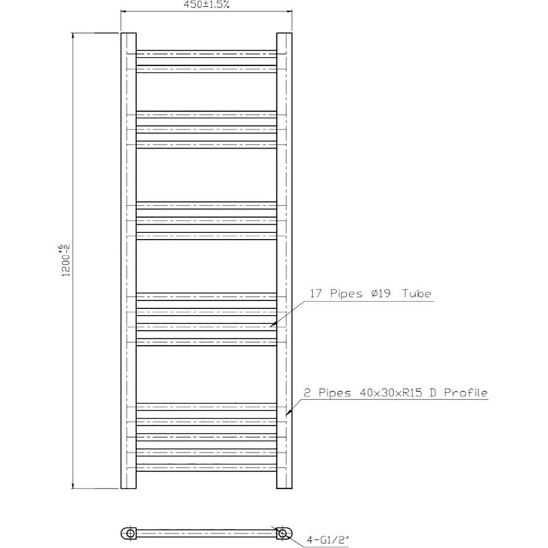 Anthracite Straight Heated Towel Rail Thermostatic Element Electric Dual Fuel 1200 x 450mm - Duratherm