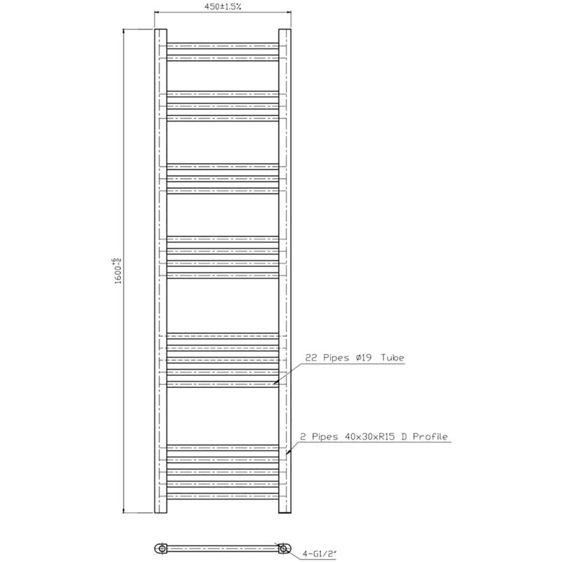 Anthracite Straight Heated Towel Rail Thermostatic Element Electric Dual Fuel 1600 x 450mm - Duratherm