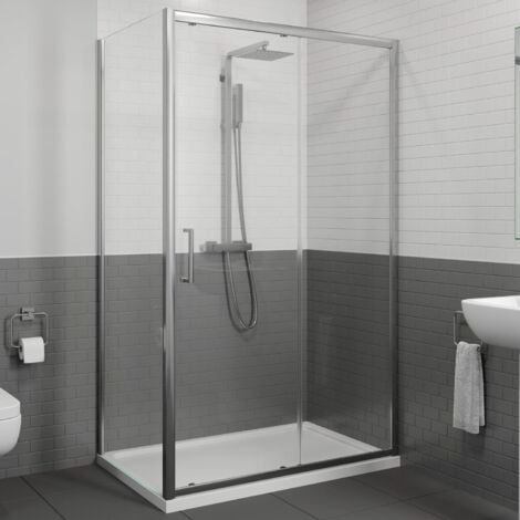 1200 x 700mm Sliding Shower Door & Side Panel Enclosure 8mm Framed Tray & Waste