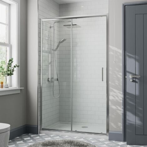 1200 x 760mm Sliding Shower Door Enclosure 8mm Glass Panel Framed Tray & Waste