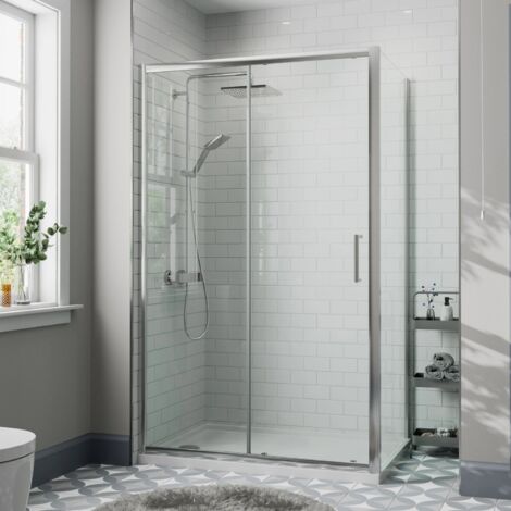 1200 x 800mm Sliding Shower Door & Side Panel Enclosure 8mm Framed Tray & Waste