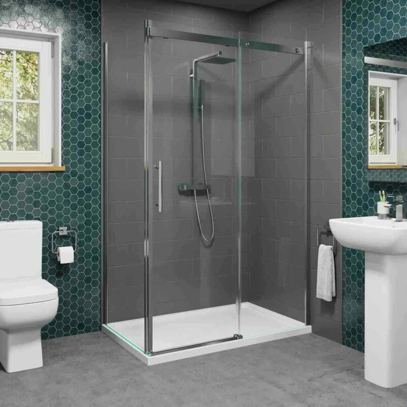 1200 x 800mm Sliding Shower Enclosure Door Side Panel 8mm Frameless Tray Waste