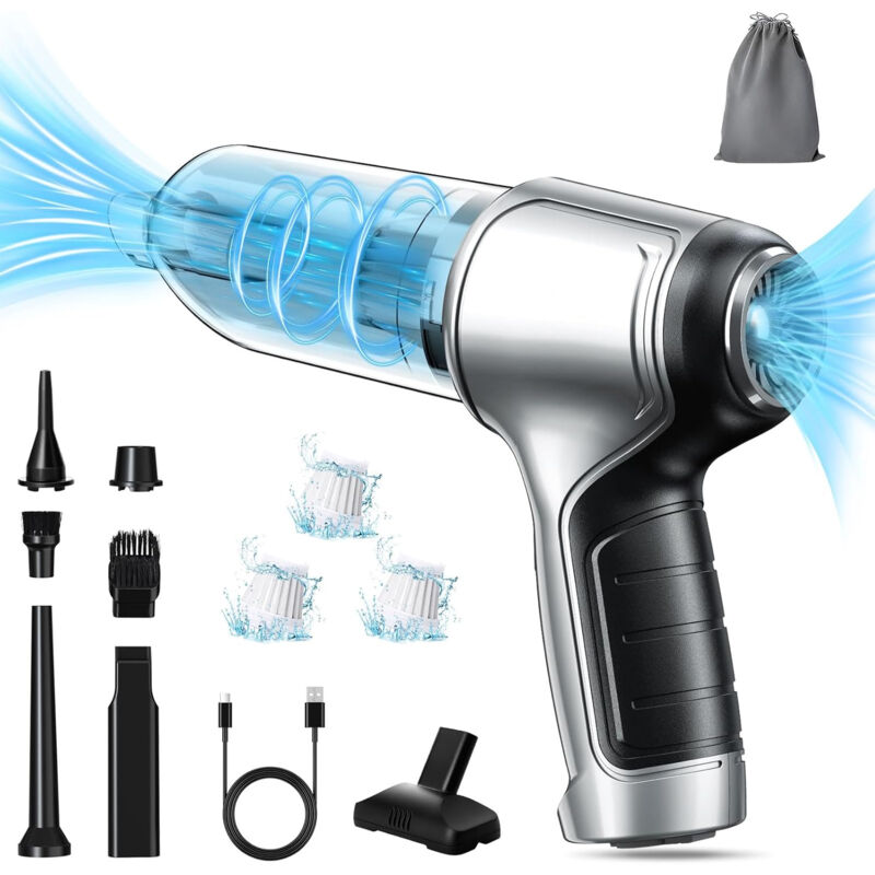 Sinbinta - 12000Pa Mini Aspirateur à Main sans Fil, 3 in 1 Aspirateur de Voiture Portable Haute Puissance avec Moteur sans Balai et TypeC