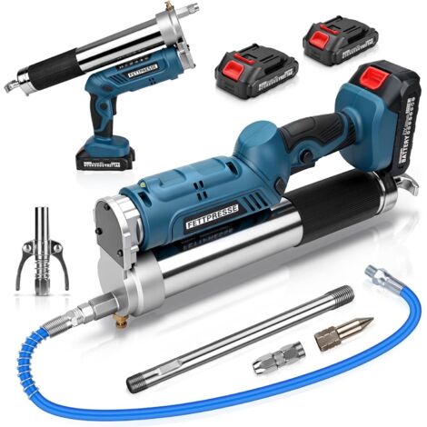 XIIW 12000PSI Pistolet à Graisse électrique Sans Fil, 2x 2.0Ah Batterie, avec Tuyau de 100 cm, 3 Buses, Moteur Sans Balais et éclairage LED, pour Camions et Chantiers