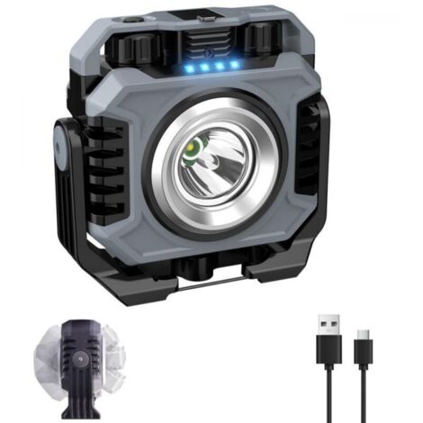 1200LM Projecteur LED Rechargeable, Projecteur LED Chantier COB Absorption d'aimant et Rotatif à 360°, 6 Modes d'Éclairage 5000mAh Lampe de Travail Portable Dimmable pour Garage, Camping