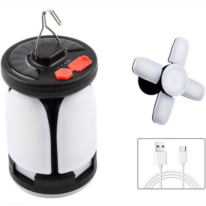 Lanterne de camping solaire à led 1200 mAh, rechargeable par usb, 6 modes, lampe de camping portable et étanche pour tente, randonnée, lecture,