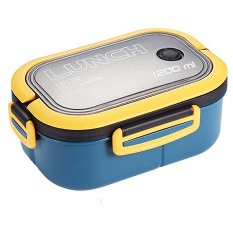 1200ml Bento Lunch Box Double Layer Insulation Lunch Box Container with Fork Spoon for Students Office Workers Blue