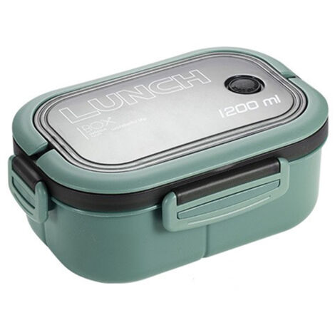 1200ml Bento Lunch Box Double Layer Insulation Lunch Box Container with Fork Spoon for Students Office Workers Green