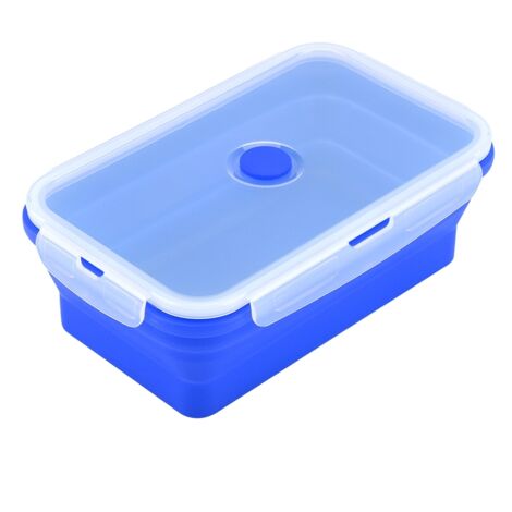 1200ml Rectangle Silicone Bento Box Collapsible Lunch Box Microwave Food Container (Dark Blue)