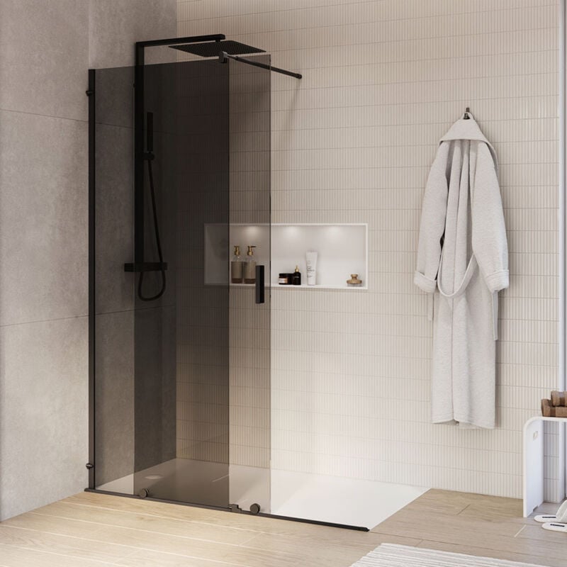 Bernstein - Paroi de douche noire mat verre gris 8mm Cabine de douche en niche étanche Parre douche porte coulissante - NT101 - Largeur au choix