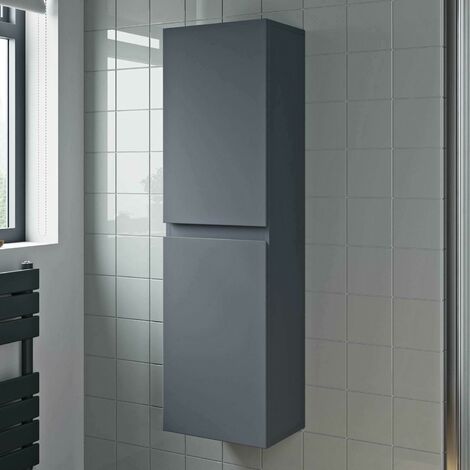 1200mm Tall Bathroom Wall Hung Cabinet Cupboard Soft Close Grey