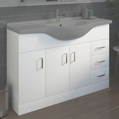 1200mm White Gloss Floorstanding Bathroom Vanity Unit Soft Close - UNIT ONLY