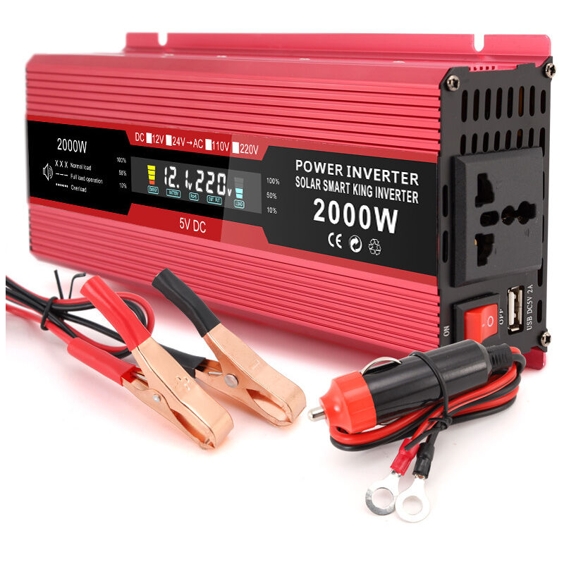 Bluedeer - 1200W 12V à 220V Onde sinusoïdale modifiée Convertisseur dc à ac avec Affichage lcd 1 Prise ac 1 Port usb, pour Ordinateur