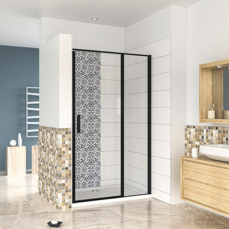 main image of "1850mm Height BLACK New Frame Pivot Shower Door Enclosure Walk in Safety Glass Screen Cubicle"