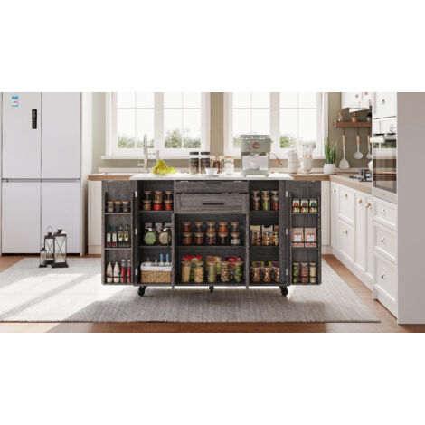 120×45 cm. Plateau de cuisine mobile planche à découper démontable jusqu’à 70 cm de longueur. Compartiment pour les ustensiles caché sous le plan de travail.