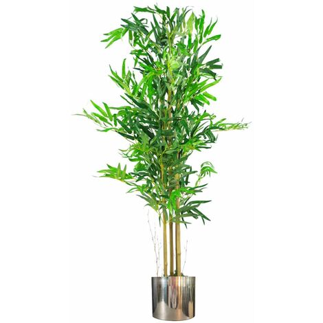 120cm (4ft) Natural Look Artificial Bamboo Plants Trees with Silver Metal Planter
