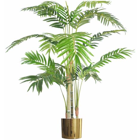 120cm (4ft) Premium Artificial Areca Palm with pot with Gold Metal Planter