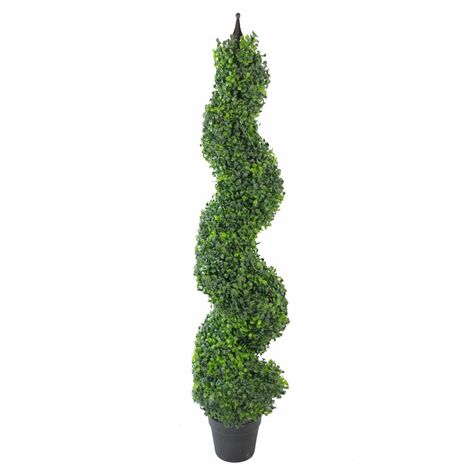 120cm (4ft) Tall Artificial Boxwood Tower Tree Topiary Spiral Metal Top