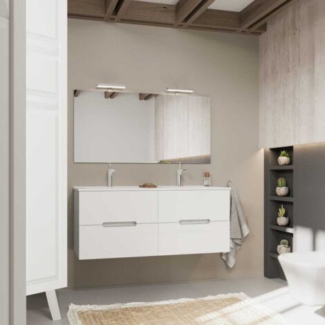120Cm Badmöbel Set – Doppelwaschtisch, 4 Auszüge,Moderne Farbenkombination  Magnolia