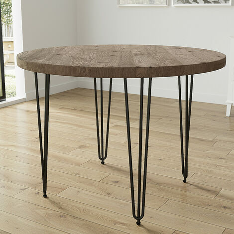 ROOMEE 120cm Brown Round Dining Table With Hairpin Legs