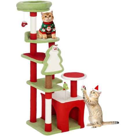 120cm Cat Tree, Christmas Cat Tower with 3 Sisal Scratching Posts, Green