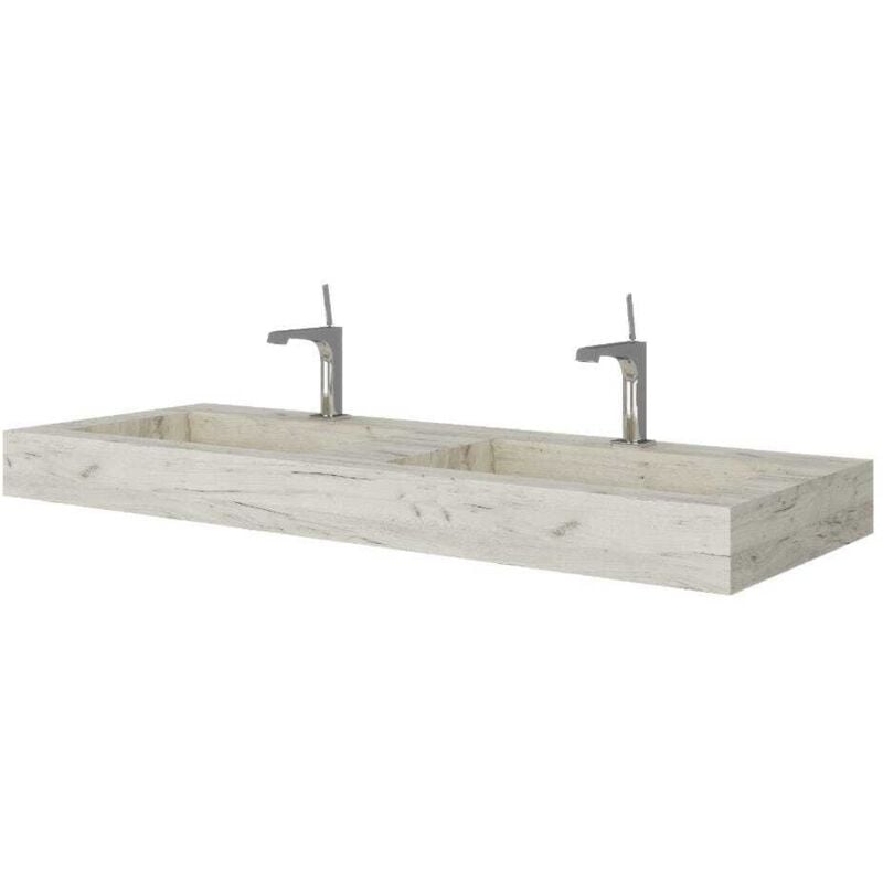 120Cm Chêne Glacé Double Vasque Hpl Pour Salle De Bain