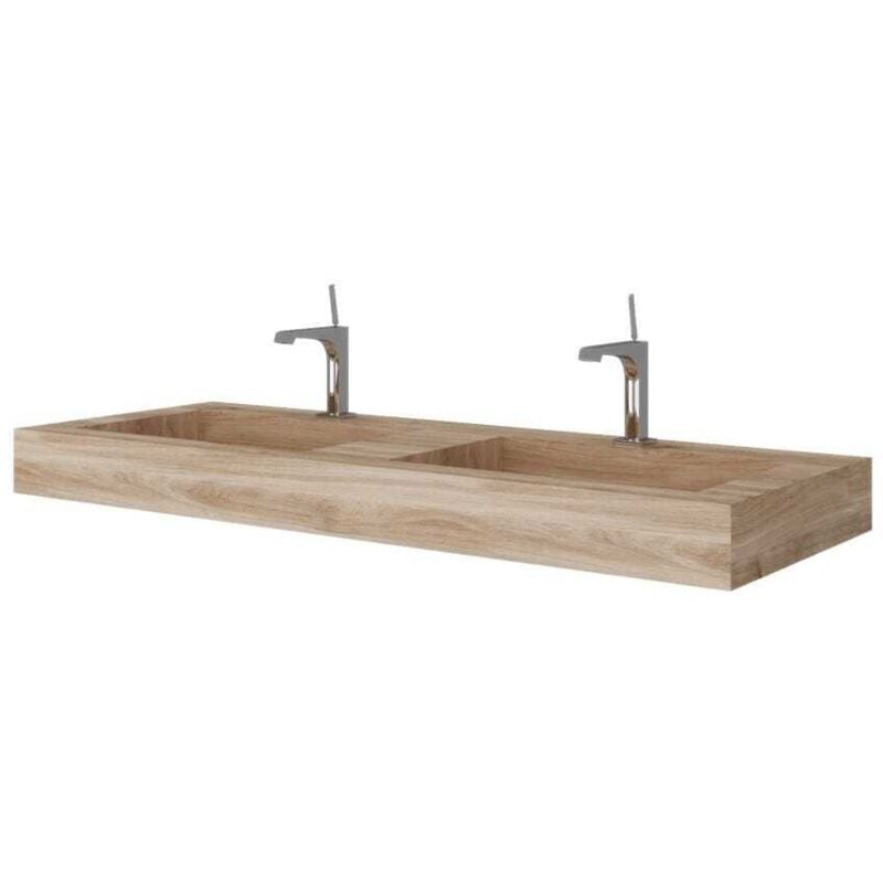 Kiamami Valentina - 120Cm Lavabo De Salle De Bain Hpl à Deux Cuves Chêne Miel