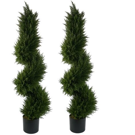 120cm Pair of Spiral Cypress Tree Artificial Topiary