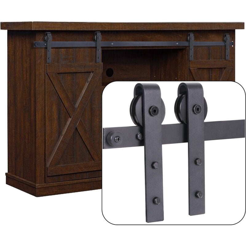 120cm Quincaillerie Kit de Rail pour Porte Coulissante Poulie de Rail Suspendue Système de Porte Double Armoire