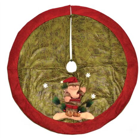 120cm Santa Christmas Tree Skirt Base Cover with 3D Santa Xmas Tree Decorations